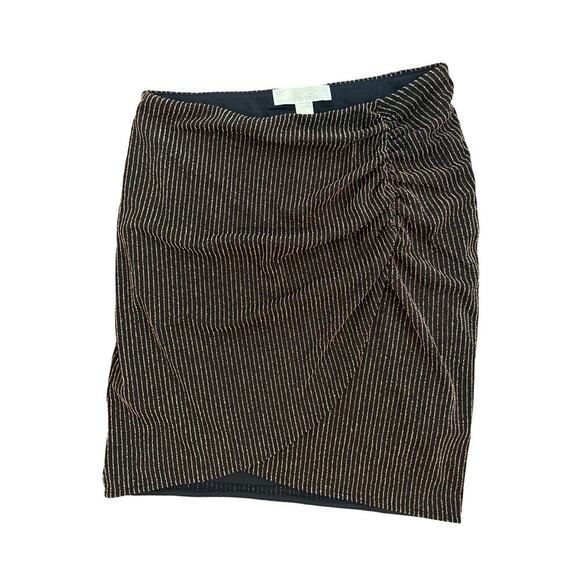 NWT Michael Kors Sparkle Shirred Wrap Skirt Black Gold Size Small - Picture 2 of 7